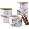 yaco FLYFO 3 Pz Vaso in Ceramica Impostato, Cucina Conservazione Contenitori con Ermetico Coperchio di bambù, Stampa in Marmo Barattolo di spezie per tè Chicco di Caffe Zucchero Sale Bianca