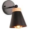 iDEGU Lampada da Parete Interno Moderna Applique da Parete in Legno Metallo Applique Industriale Vintage Illuminazione E27 Regolabile Lampada a Muro per Camera Soggiorno Bagno Corridoio (Nero)