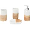 axentia Set accessori da bagno da 4 pezzi in dolomite Rimini, set bagno 2 bicchieri portaspazzolino, dispenser di sapone e portasapone, beige