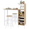 LIFEZEAL Set Tavolo e 2 Sgabelli da Bar,Bancone e 2 Sedie da Pranzo,Porta Bottiglie da Vino,Porta Calici,4 Ripiani,Salvaspazio,Cucina,Soggiorno,Ristorante,Legno e Metallo (naturale),120x40x121,5 cm
