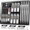 Nicpro 5 Pezzi Metallo Matite Meccaniche Set, Art Matite 0,3 0,5 0,7 0,9 e 2mm Portamine (4B 2B HB 2H colorate) con 10 Tubi Mine, 3 Gomma, 2 Temperamatite, Astuccio Per Artista Disegno Scrittura