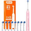 Bitvae Spazzolino Elettrico per Adulti e Bambini, Spazzolino Rotante con 8 Testine, Batteria con Durata di 60 Giorni, 5 Modalità, Rosa