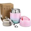 Itslife Thermo per Alimenti 500ml, Contenitore Termico per Alimenti di Acciaio Inossidabile con Cucchiaio Pieghevole, Isotermico Sottovuoto per Cibi Caldi e Freddi (Rosa-Verde)