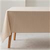 GAMUSI Tovaglia antimacchia rettangolare a righe sottili beige impermeabile al tatto tessuto 100% cotone lavabile interno ed esterno 140 x 300 cm
