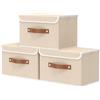 OUTBROS 3 Set Scatole Portaoggetti, 38x25x25cm Cubi Scaffale Cesto, Beige | Contenitori per Armadio tessuto con Coperchio, Cassettiera pieghevole adatta con Manici per Indumenti