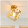 iDEGU Lampada da Soffitto Moderna a Forma di Gabbia Cubo Geometrico Plafoniera Vintage E27 illuminazione per Camera da Letto, Soggiorno, Ristorante, 16 cm, Dorato