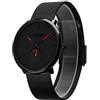 Dayllon Orologio da polso da uomo, alla moda, semplice, casual, analogico, al quarzo, con data, cinturino in maglia milanese, minimalista K Red