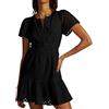 FeMereina Mini abito da donna in pizzo con occhielli e scollo a V a maniche corte con punto smock in vita increspato abito a trapezio in pizzo con volant a trapezio prendisole, Nero , M
