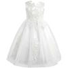 Freebily Vestito Bambina Elegante Lungo Abito Cerimonia Ragazza Bianco con Pizzo Floreale Vestito da Principessa Abito da Sposa Damigella Matrimonio Festa di Compleanno Avorio 5 Anni