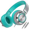 AILIHEN C8 Cuffie Cablate Con Microfono Cuffie On-Ear Pieghevoli e Regolabili Controllo Volume Audio Stereo HD Jack Da 3,5 mm Per Chromebook, Laptop, Smartphone, Studio, Ufficio(Grigio Verde Menta)