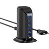 WUKUR Caricatore USB Multiplo,Stazione di Ricarica 6 Porte USB da Tavolo Caricabatterie da muro per cellulari per iPhone/iPad/Samsung/Huawei/HTC/LG/Nexus/Nokia/Motorola (25W Nero)