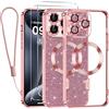 Kokio Glitter Magnetica Cover per iPhone 15 Pro con Cordino, Compatibile con MagSafe, Brillantini Sottile Silicone TPU Antiurto Custodia per iPhone 15 Pro con 2 Vetro Temperato Bumper, Rosa