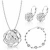 Crystalline Azuria Donna 18ct Placcato Oro Bianco Fiori Rose Cristalli Parure Collana Orecchini Monachella Bracciale