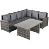 Outsunny Salotto da Giardino Set 3 Pz con 2 Divani da Esterno e 1 Tavolo da Giardino in Rattan Sintetico Grigio