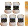 Wollbiene 5 gomitoli di lana Harmony Batik, da 100 g, con sfumatura, 30% cotone, multicolore, per tutto l'anno (8080, verde, arancione, marrone, bianco)