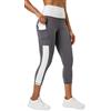 Tuspryt Leggings da donna 3/4 sportivi da donna con tasche, leggings sportivi da donna 3/4, pantaloni da jogging da donna, opachi, pantaloni fitness, grigio/bianco, L