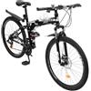 ROMYIX Mountain bike pieghevole, ruote da 26, 21 velocità, mountain bike da uomo/donna, mountain bike con sospensioni anteriori (nero e bianco)