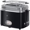 Russell Hobbs Tostapane - 2 Fette - Display per il conto alla rovescia in design retrò - Acciaio Inox Color Nero; 6 livelli di Doratura; Funzione di Scongelamento; 1300 W, Retro Vintage 21681-56