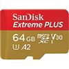 SANDISK - CARDS EXTREME PLUS MICROSDXC 64GB+SD ADATTATORE 200MB/S 90MB/S A2 C10 V3