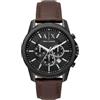 Armani Exchange Orologio da uomo, movimento al quarzo, cassa in acciaio inossidabile marrone da 44 mm con cinturino in pelle, AX1732