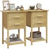 HOMCOM Set 2 Comodini in Bambù con 2 Cassetti e Ripiano Inferiore in stile Nordico, superficie verniciata, 40x34x60 cm| Aosom Italy