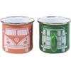 BRISA VW Collection - T1 Bus Pulmino Tazze Smaltate Set da 2 350 ml | Volkswagen Mug da Campeggio Set da 2, lamiera d'acciaio smaltata, confezione regalo, Stile Retrò, Verde/Rosa