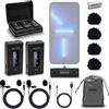 Movo WMX-2-L-DUO Microfono Lavalier Wireless Doppio per iPhone con Custodia di Ricarica, Microfoni a Bordo, Microfoni a Clip-on Lapel, Batteria 7HR, Portata 328', Guadagno Regolabile - iPhone