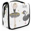 Moyyo Carino Ballerina Ragazza Nera Swan Toiletry Bag Travel Wash Bag Organized Toiletry Bag Gym Camping Toiletry Bag Portable Cosmetic Organizer Bag per donne ragazze bambini