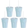 Engelland - 5 bicchieri in plastica con coperchio, colore blu chiaro, con cannuccia, bicchieri da festa, bicchieri in plastica, riutilizzabili, 0,25 litri