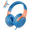 awatrue Cuffie per Bambini con Cavo, Cuffie per Bambini con Microfono, Cuffie On-ear, Limitazione del Volume 85/94 dB, jack da 3,5 mm, Design pieghevole, Sicure e Comode (BluArancia)