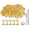 QUARKZMAN 100 Set Rivetti in Pelle 12 x 12mm Elementi Fissaggio Borchie Rivetto a Doppio Cappuccio Metallo 3Pz Montaggio Chicago per Borse Scarpe Pelle Riparazioni, Tono Oro