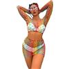 FYMNSI Vestito da donna arcobaleno trasparente a rete da pesce, body con rete colorata rave festival gogo clubwear biancheria da notte, Top a maniche lunghe arcobaleno + gonna, Taglia unica