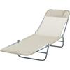 Outsunny Lettino Prendisole Pieghevole con Schienale Reclinabile e Cuscino, Sdraio da Giardino, Spiaggia e Campeggio, Beige