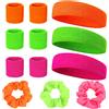 DGUSO Polsini Tennis anni 80 Neon Sweatband Set 80s 9 Pezzi e 3 Elastici Per Capelli Per Intestino Crasso Color Neon Retro Party Accessori Per Donna Uomo 3 Colori Rosa Verde Arancione Accessori Fitness