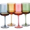 Navaris Bicchieri Vino Set da 4-4X Calici Vino Rosso Bianco - Calice Quadrato con Fondo Piatto - Bicchieri Vetro Multicolor per Acqua Aperitivo Birra Dolce - Verde Blu Ambra Rosa