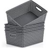 Winter Shore Ceste Portaoggetti Grigie, 29 x 22,5 x 12 cm (4 Pezzi) | Cassette Plastica Intrecciate per Organizzare Scaffali, Armadio e Cucina, Sottolavello, Lavanderia, Camera da Letto, Bagno