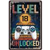 Sinekong Targa Vintage Metallo Level 18 UNLOCKED, Decorazione 18 Compleanno Ragazzo 18 Compleanno Decorazione Per Gamer, Idea Regalo Per Giocatori 18x30cm
