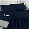 Utopia Bedding Set Lenzuola Una Piazza e Mezza 4 Pezzi 135x190 cm - Microfibra di Poliestere - Lenzuolo con Angoli con Tasche Portaoggetti, Lenzuolo Piatto e 2 Federe Ricamate, Blu Navy
