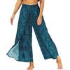 Nuofengkudu Donna Vita Alta Lungo Hippie Pantaloni con Spacco Gamba Larga Leggero Comodo Yoga Sportivo Pantalone Eleganti Pilates Pants Spiaggia Estivo Casual Ballo W-Floreale Blu Navy M