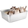 HOUSLUX Lettiera XXL per gatti, 50 x 35 x 15 cm, grande capacità per una facile pulizia (acciaio inox, 50 x 35 x 15 cm)