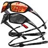 yoofun Occhiali da Sole Polarizzati per Uomo, Occhiali da Sole UV400 per Corsa Ciclismo Golf Conducente, Nero Pistola Nero + Nero Argento Rosso