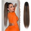 FESHFEN Coulisse Coda di Cavallo Extension, 50 cm Ponytail Extension Coda Capelli Lisci Lungo Coulisse Estensione dei Capelli Sintetica Coda Capelli Extension Marrone Muschio