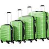 Zelsius Set di valigie Zelsius 4 pezzi, verde | Valigia rigida in ABS con chiusura a combinazione, 4 ruote e divisorio interno | Valigia a mano, set di valigie rigide 4 pezzi, trolley, valigia grande