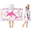 SearchI Asciugamano Poncho con Cappuccio Personalizzato per Bambini,Telo Mare con Cappuccio con Nom in Morbido Microfibra Assorbente per Ragazzi e Ragazze-76x127cm,Con Motivo a Delfino