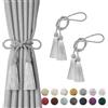 Pretty Jolly Confezione da 2 fermatende a doppia estremità con nappine in corda intrecciata fatte a mano, fermatenda europeo in stile decorativo per tende da casa e ufficio (Grigio)