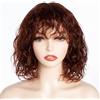FASHION IDOL Bob ricci capelli umani parrucca per le donne nere 10 pollici brasiliano puro capelli umani breve acqua profonda parrucca ondulata con frange 150% Desity nero naturale (33, 25CM)