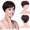 EUPSIIU Parrucca Corta per Capelli Umani, Pixie Dritto Taglio Naturale per Donna, Capelli Veri Corti, Quotidiano Cosplay (Marrone)