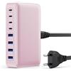 Feob 200W Caricatore USB C Multiplo, GaN III 8-Port 65W Laptop Caricabatterie PPS PD QC Alimentatore USB C Multipla Stazione di Ricarica mit USB A per MacBook Air/Pro Laptop iPhone Samsung SteamDeck-Rosa