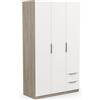 Demeyere 391382 Armadio Guardaroba Moderno con 3 Ante e 2 Cassetti 4 Nicchie, Colore Rovere Kronberg e Bianco Opaco, 119.4 x 51.1 x 203 cm, Legno Ingegnerizzato, Grigio