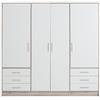 Forte NEWFACE Forte Armadio Jupiter 200 210, Guardaroba, Ante Battenti, 4 Ante, con 6 Cassetti e Ripiani, Bianco con Decoro Legno: Rovere Sabbia, 206.5x200x60 cm